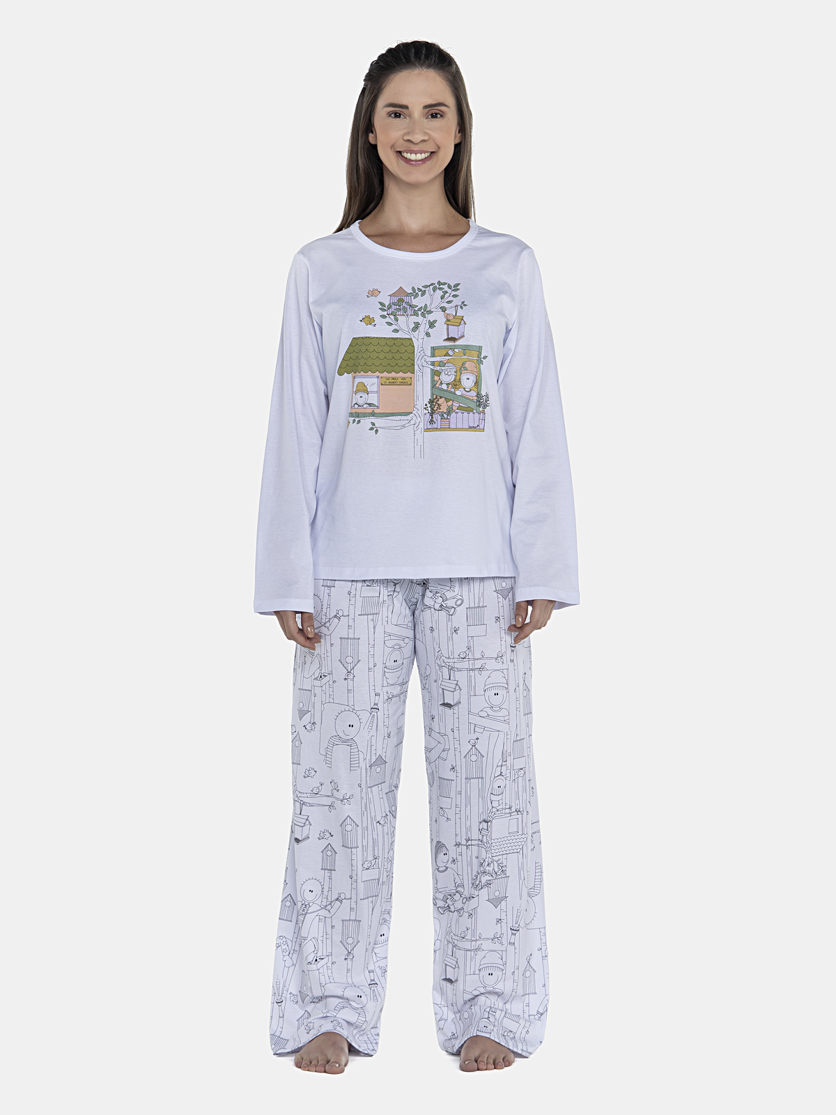 CONJ FEM ADULTO CAMISETE ML CALCA ALG