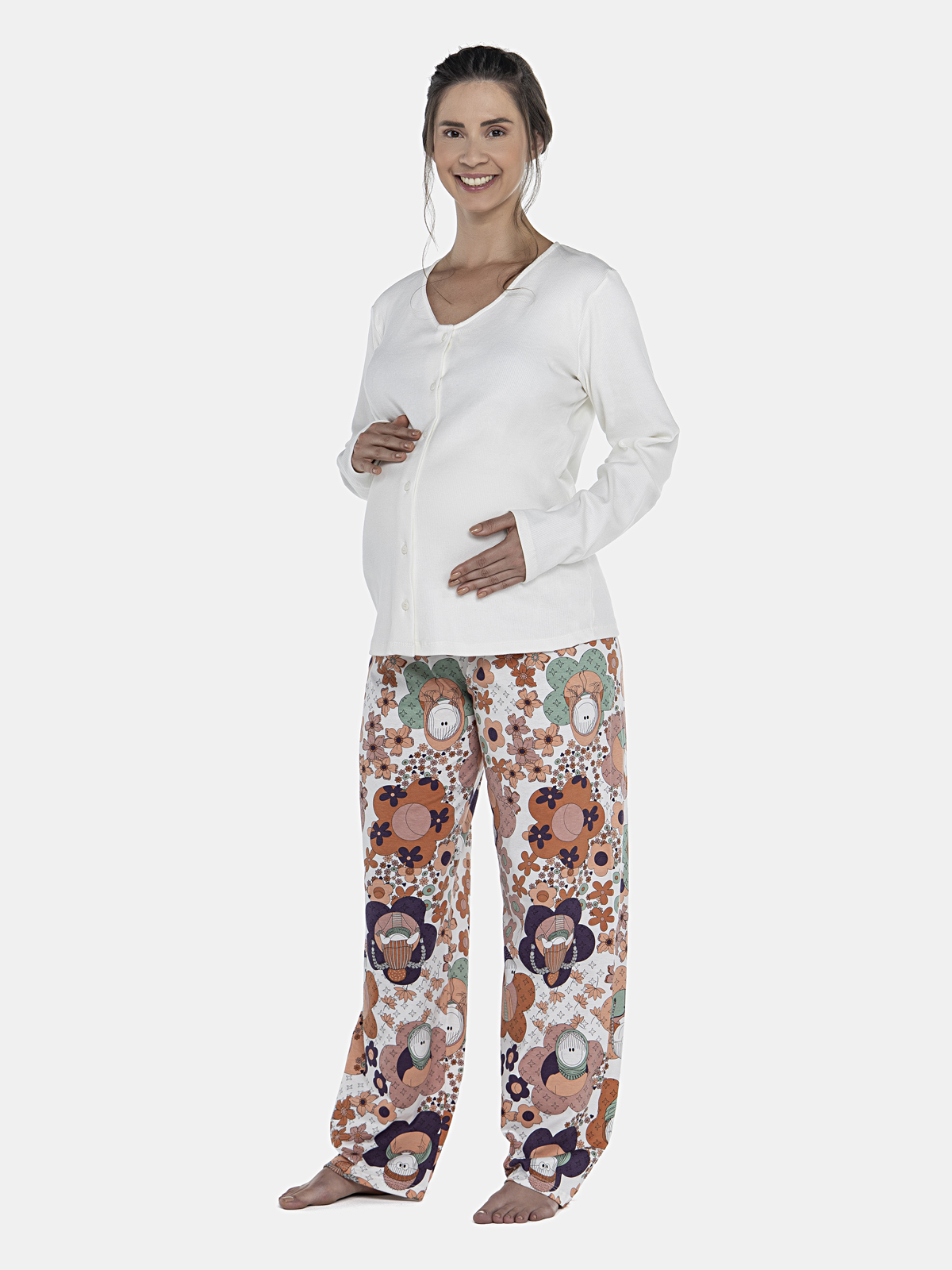 CONJ FEM ADULTO BLUSA ML ABERT.CALÇA ALG