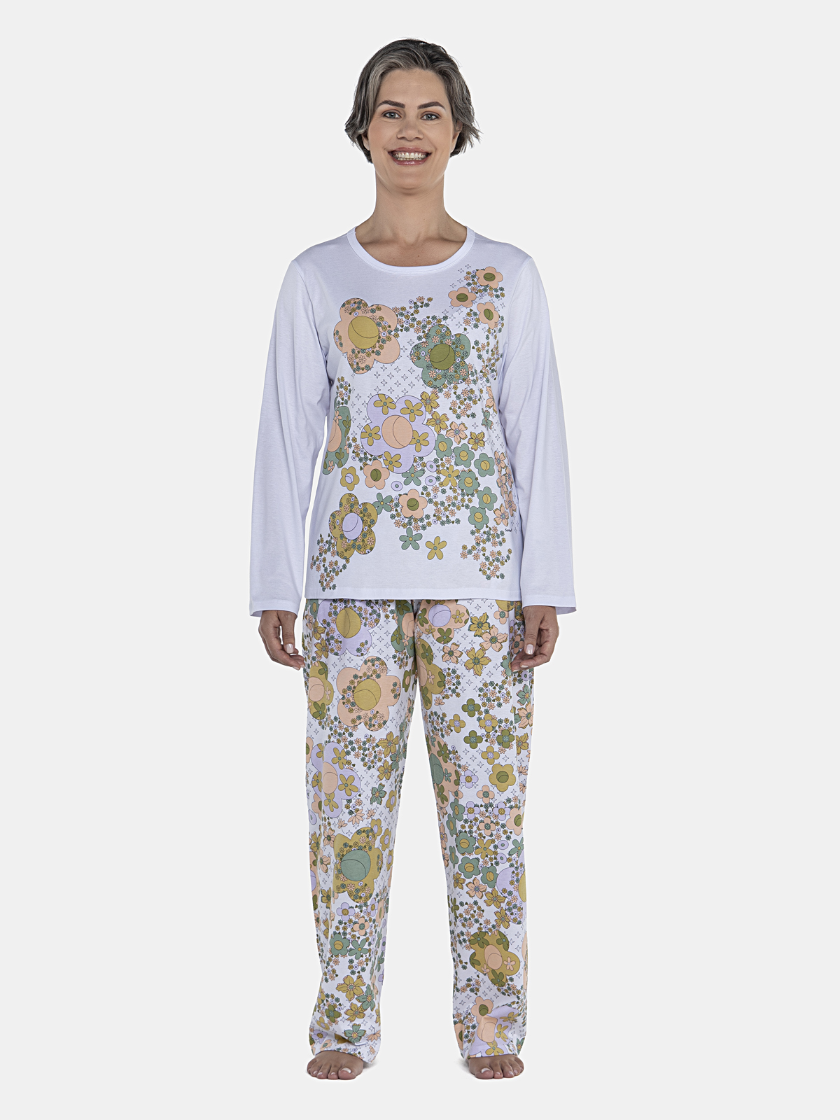 CONJ FEM ADULTO CAMISETE ML CALCA ALG