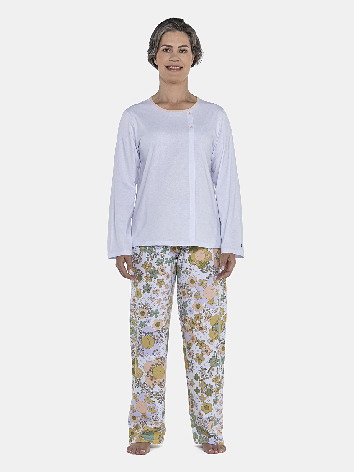 CONJ FEM ADULTO BLUSA ML ABERT.CALÇA ALG
