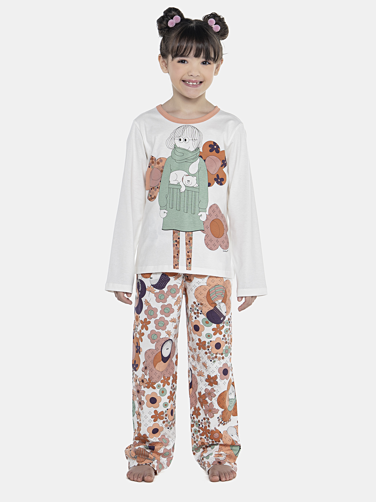 CONJ FEM KIDS CAMISETE ML CALCA ALG