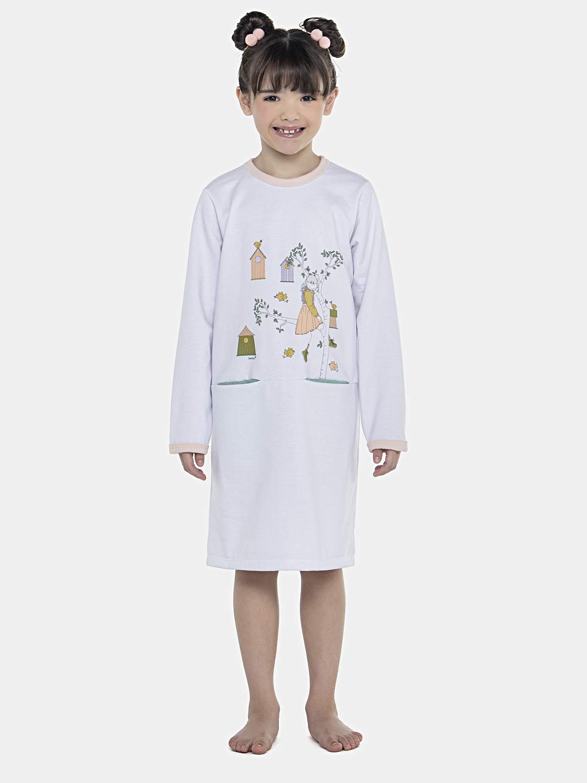 CAMISAO FEM KIDS ML COM BOLSO