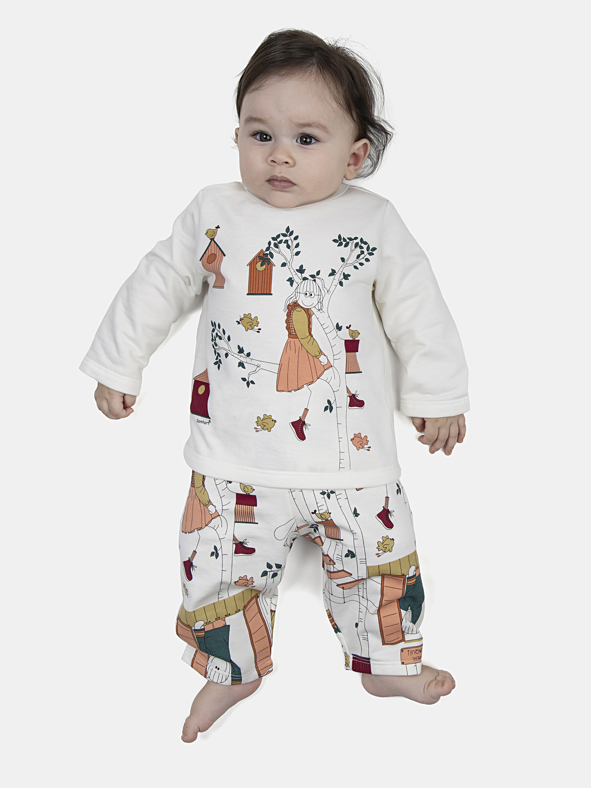 CONJ FEM BEBE CAMISETE ML CALCA ALG