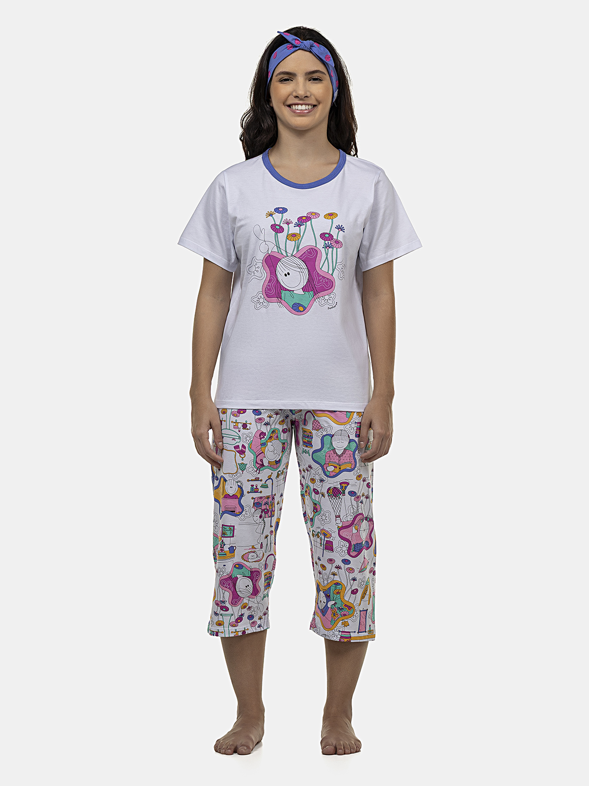 Pijama Manga Curta e Corsário