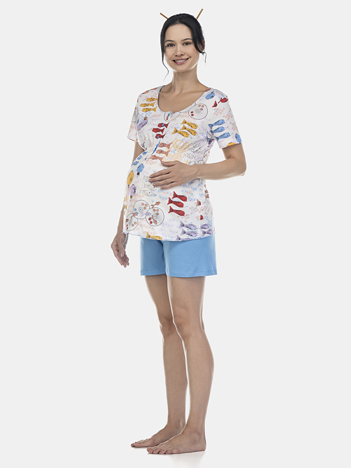 Conjunto blusa manga curta com abertura e short