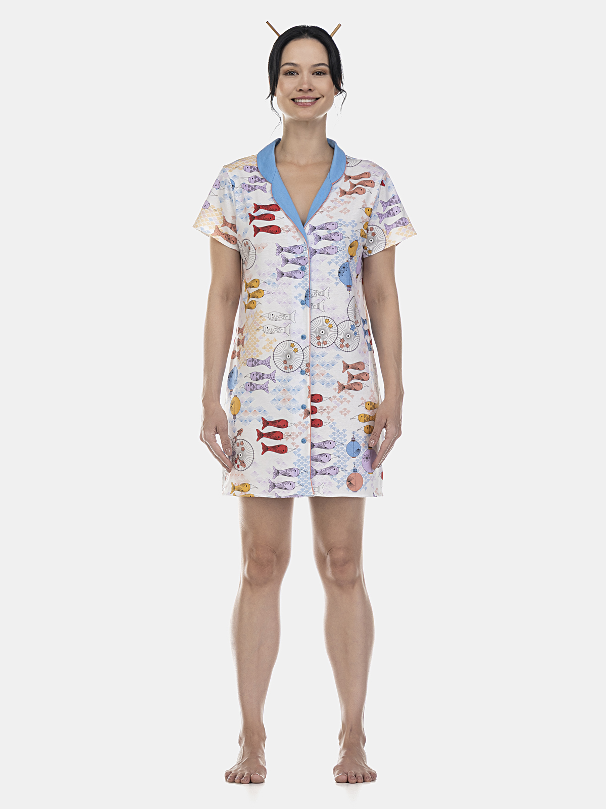 Camisão manga curta com fechamento em botões