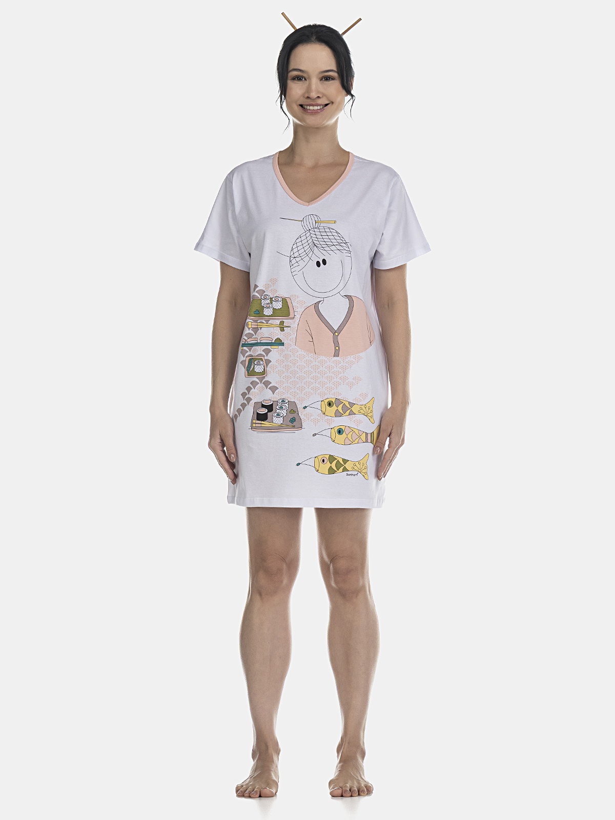 Camisão manga curta e decote V