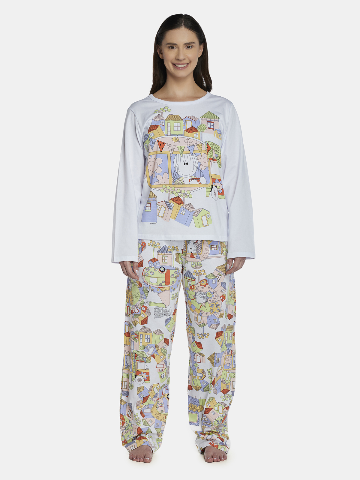 Conjunto camisete e calça de algodão