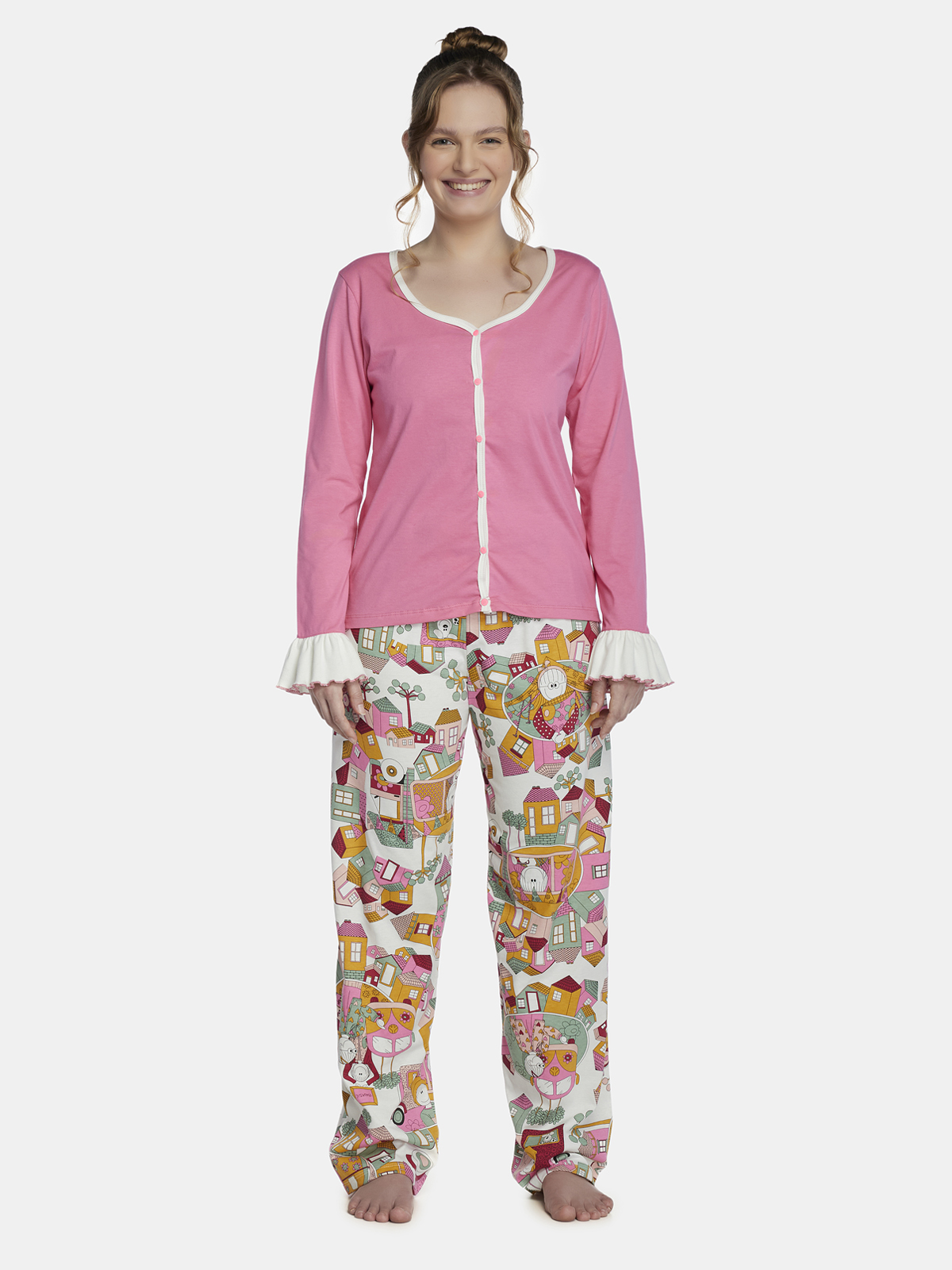 Conjunto blusa aberta e calça de algodão