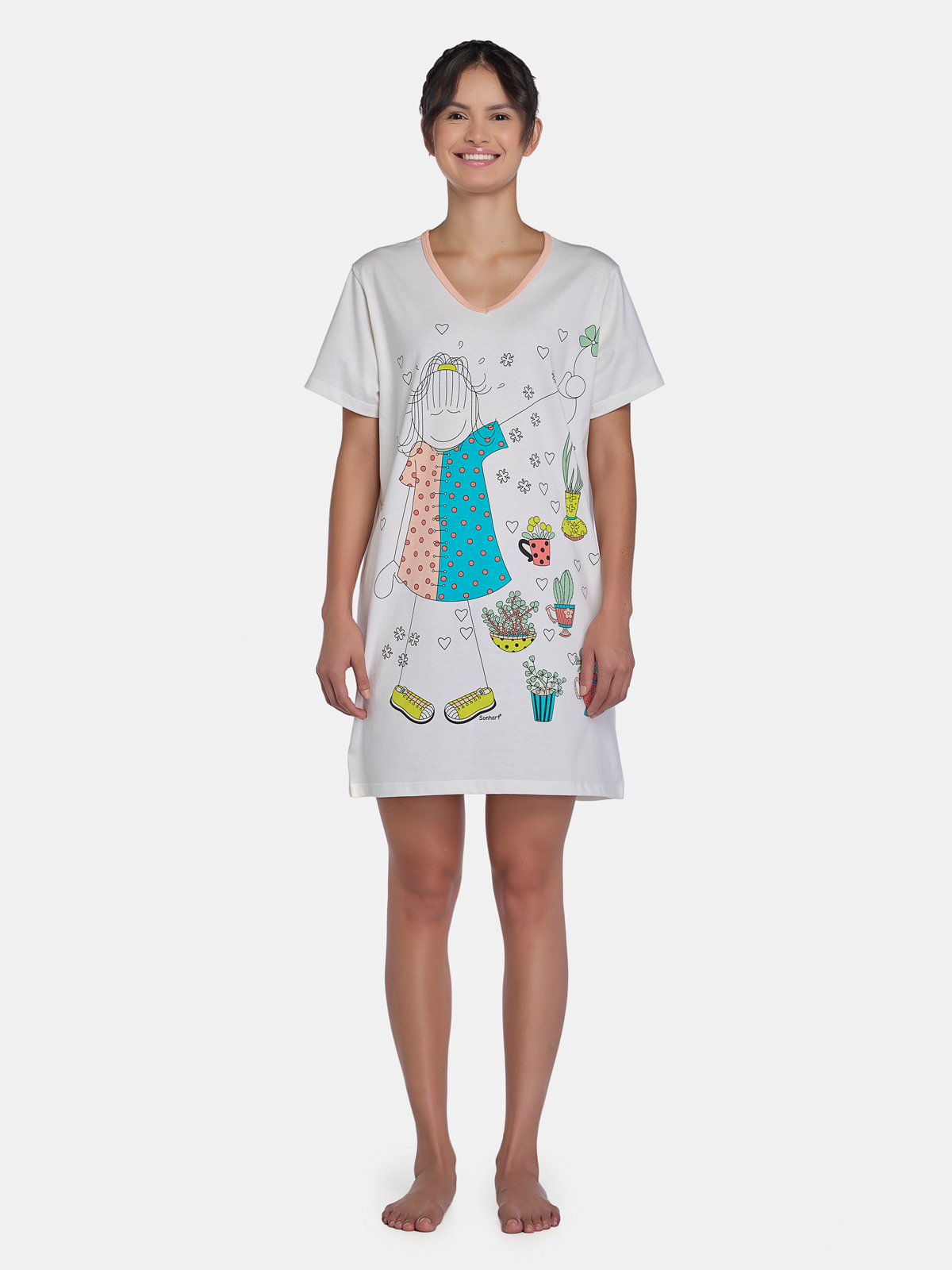 Camisão Manga Curta Decote V